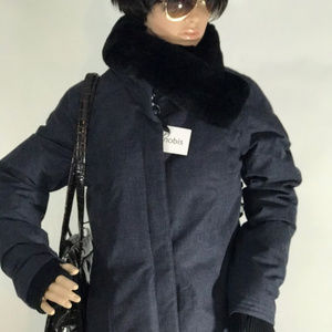 Nobis Sienna Front Zip Coat XS Gray Down & Faux